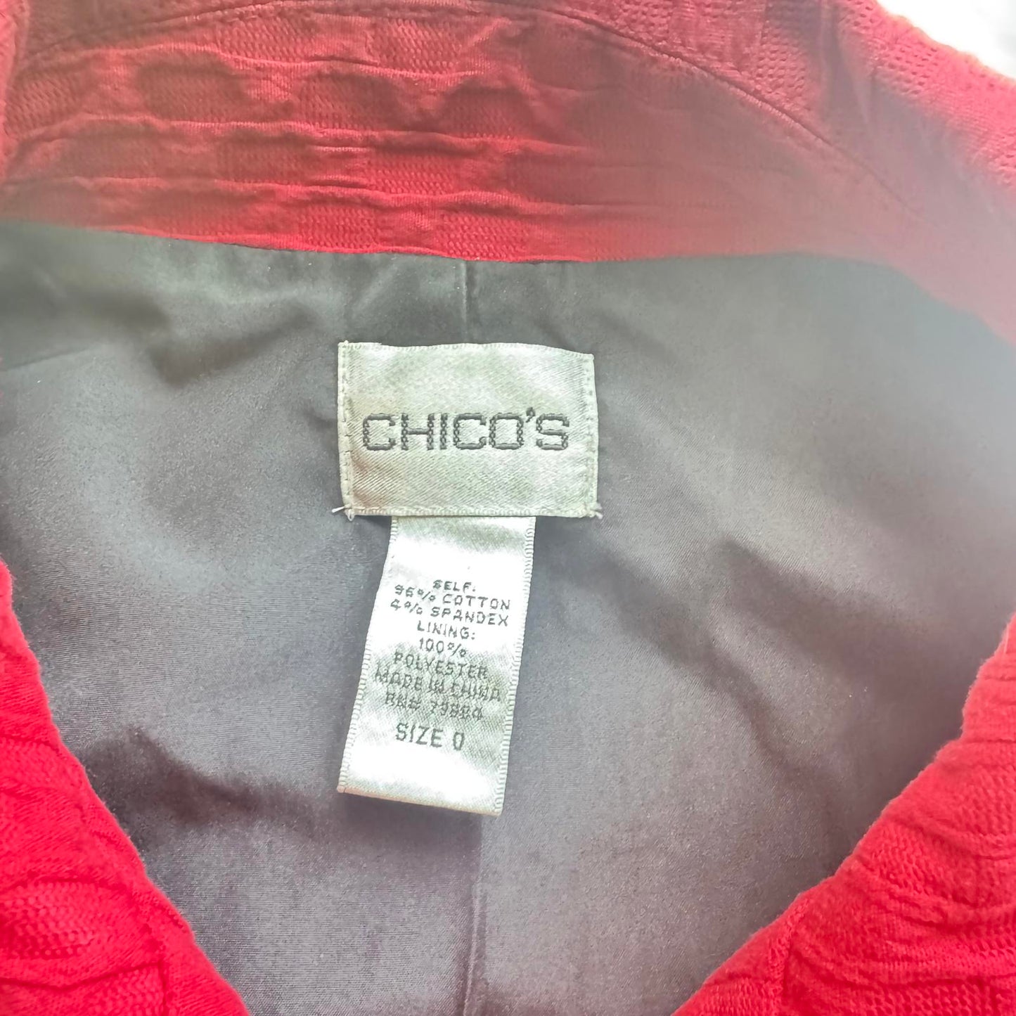 Chico's Red Textured Cotton/Poly Blend 3/4 Sleeve Jacket - Size 0 Small