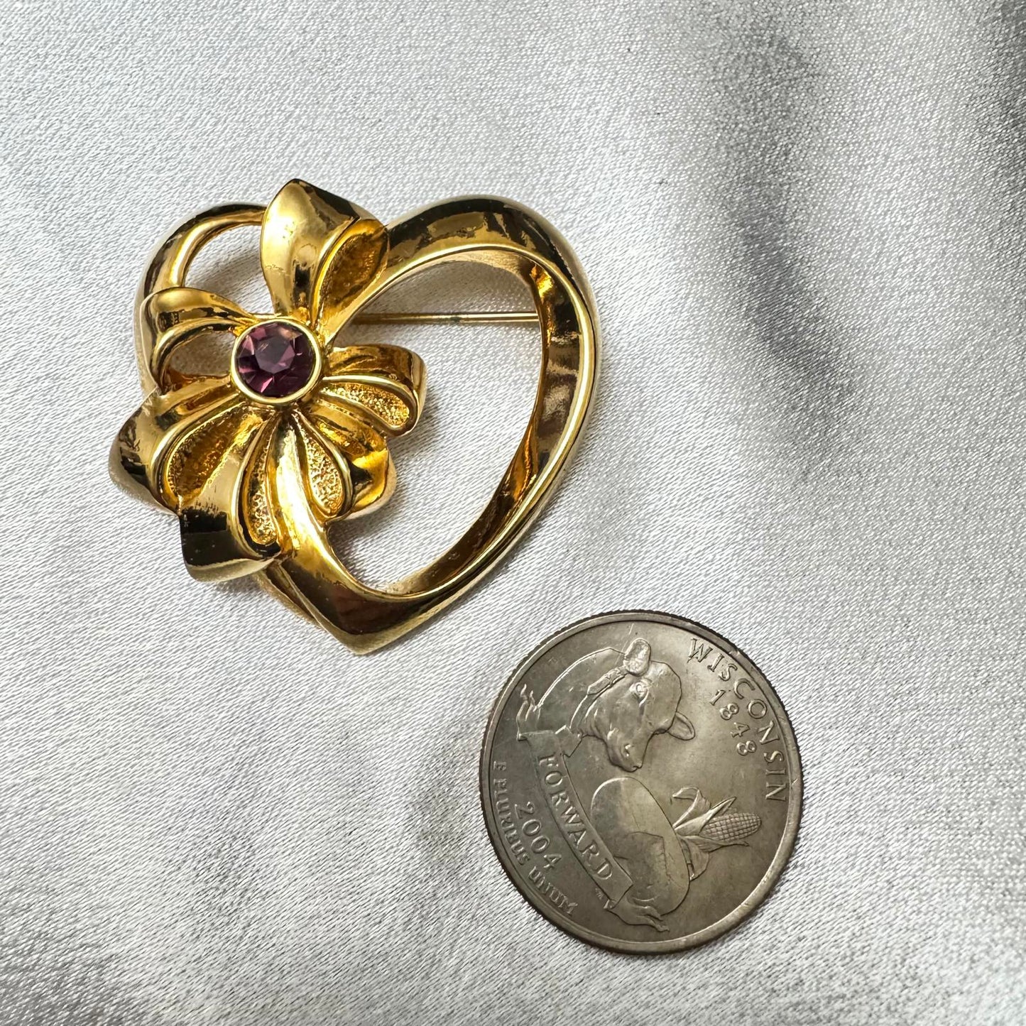 Vintage Avon Heart Brooch with Amethyst Gemstone Still in Box NWOT