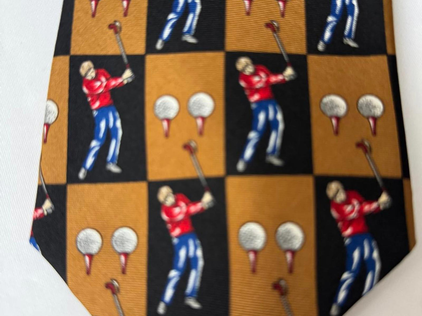Vintage Golf-Themed Silk Tie - Made in USA Mark Matheu Collection