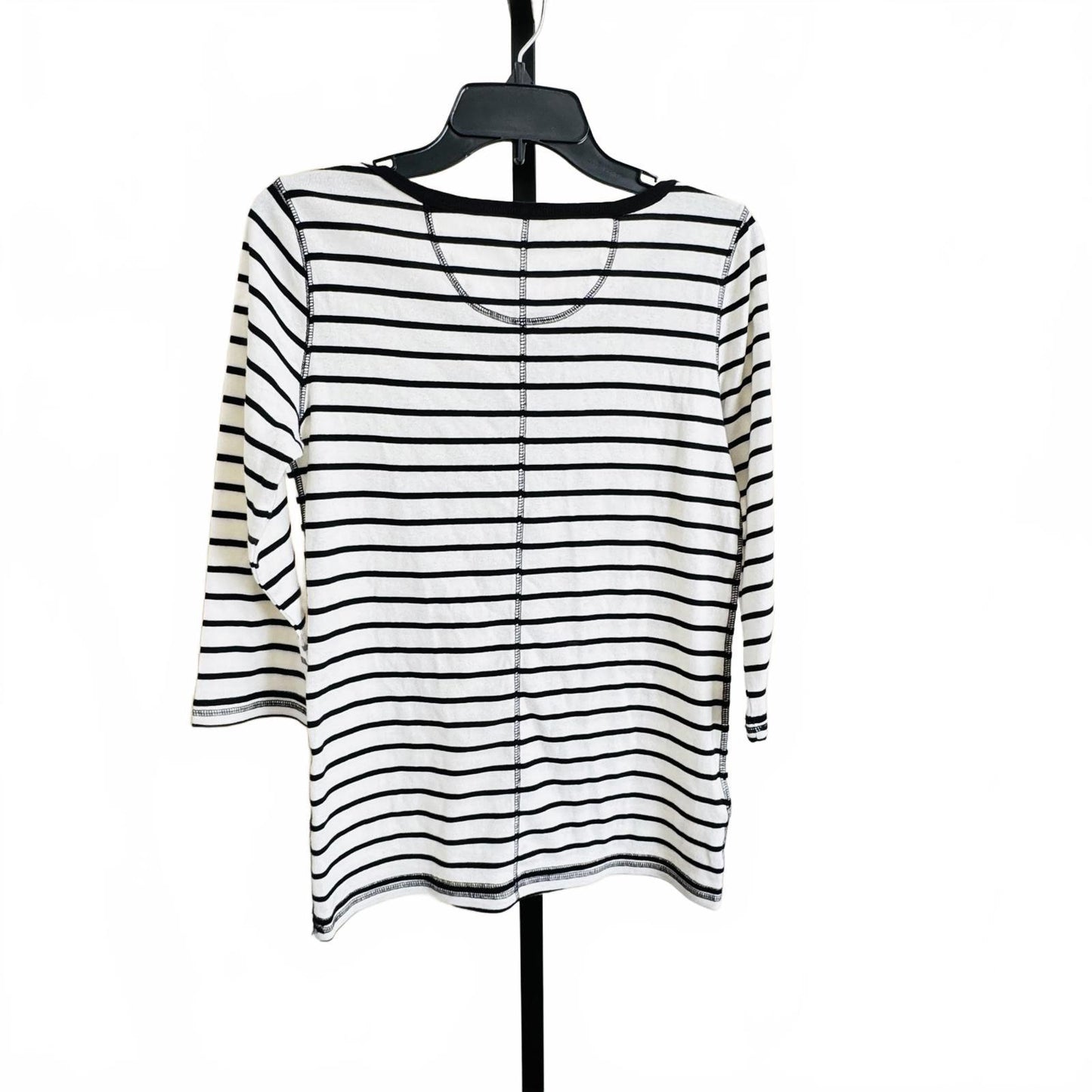 Eddie Bauer Striped Shirt Women’s M White Black 3/4 Sleeve Cotton Henley Tee Top