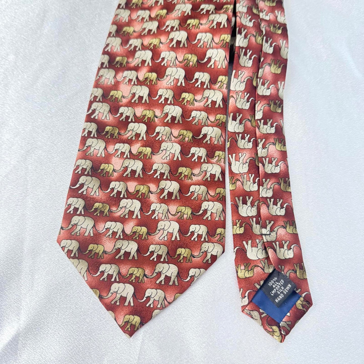 Ties to Nature Elephant Pattern Silk Tie 100% Silk Handmade