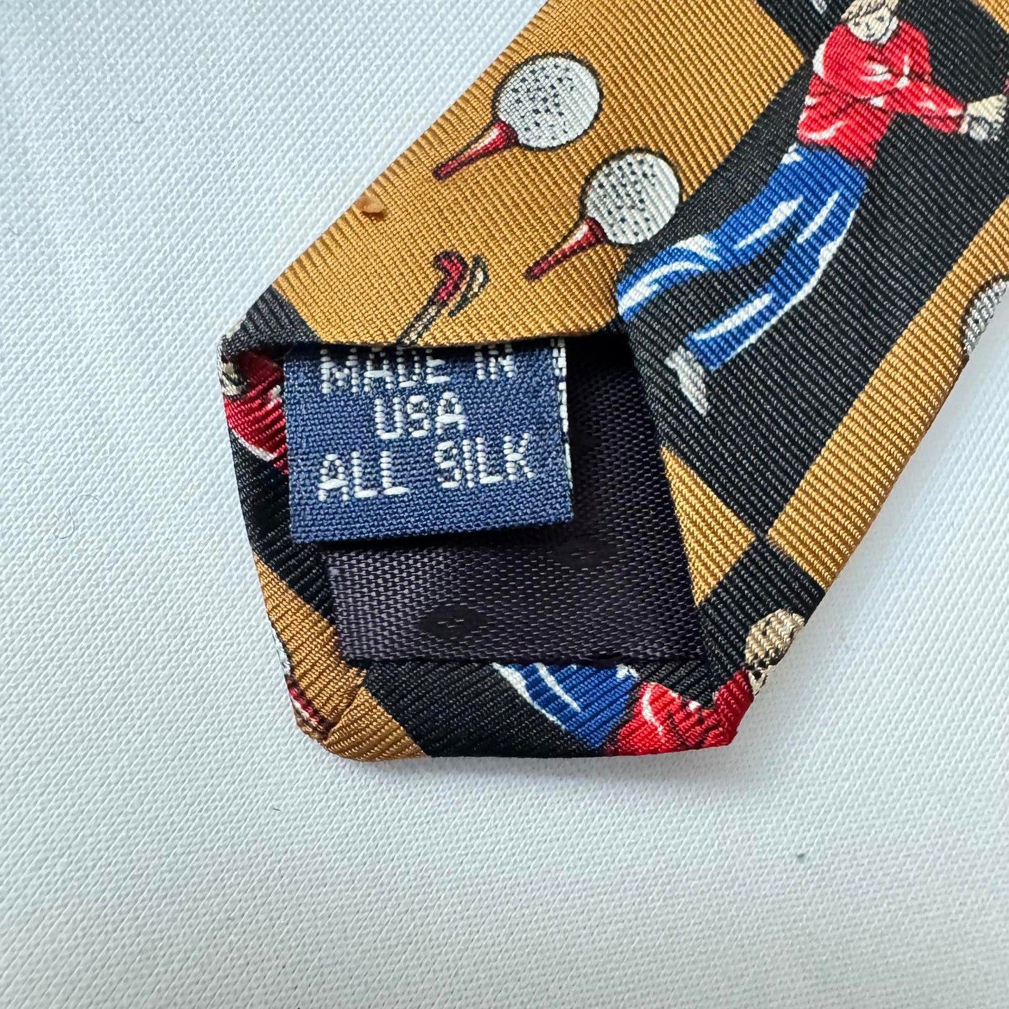 Vintage Golf-Themed Silk Tie - Made in USA Mark Matheu Collection