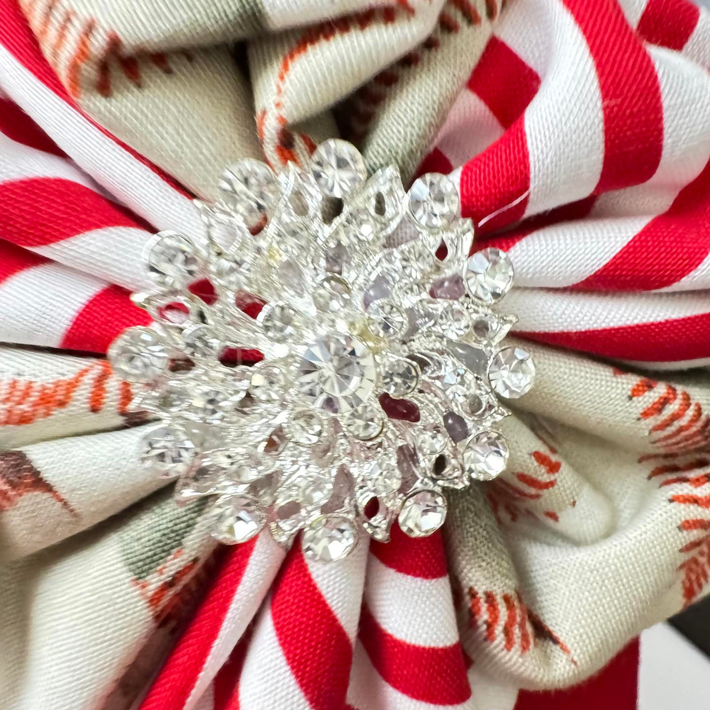 Charming Red Cap w/ Striped Bow & Rhinestone Accent Women's One size Adjustable