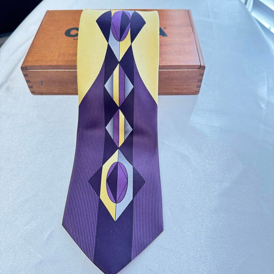 Romario Manzini Geometric Men's Tie in Purple and Yellow Mid Century Modern