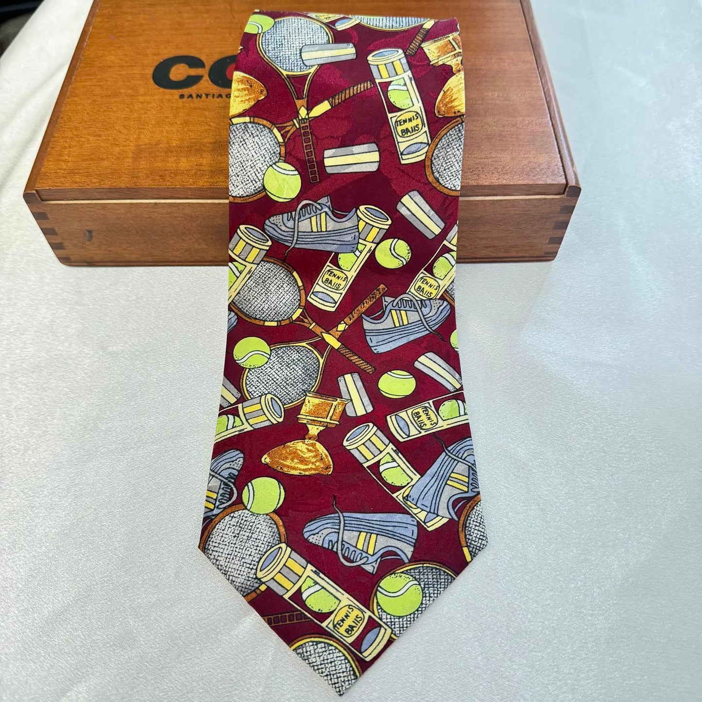 Renaissance Handmade Tennis Theme Tie - Maroon & Yellow