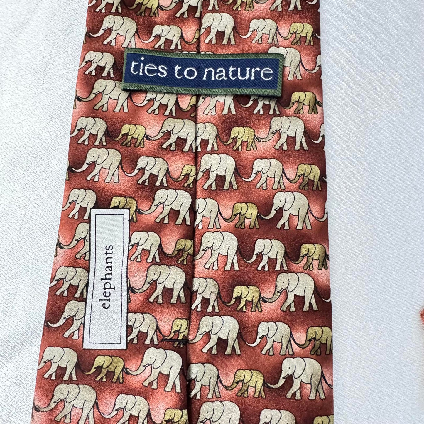 Ties to Nature Elephant Pattern Silk Tie 100% Silk Handmade