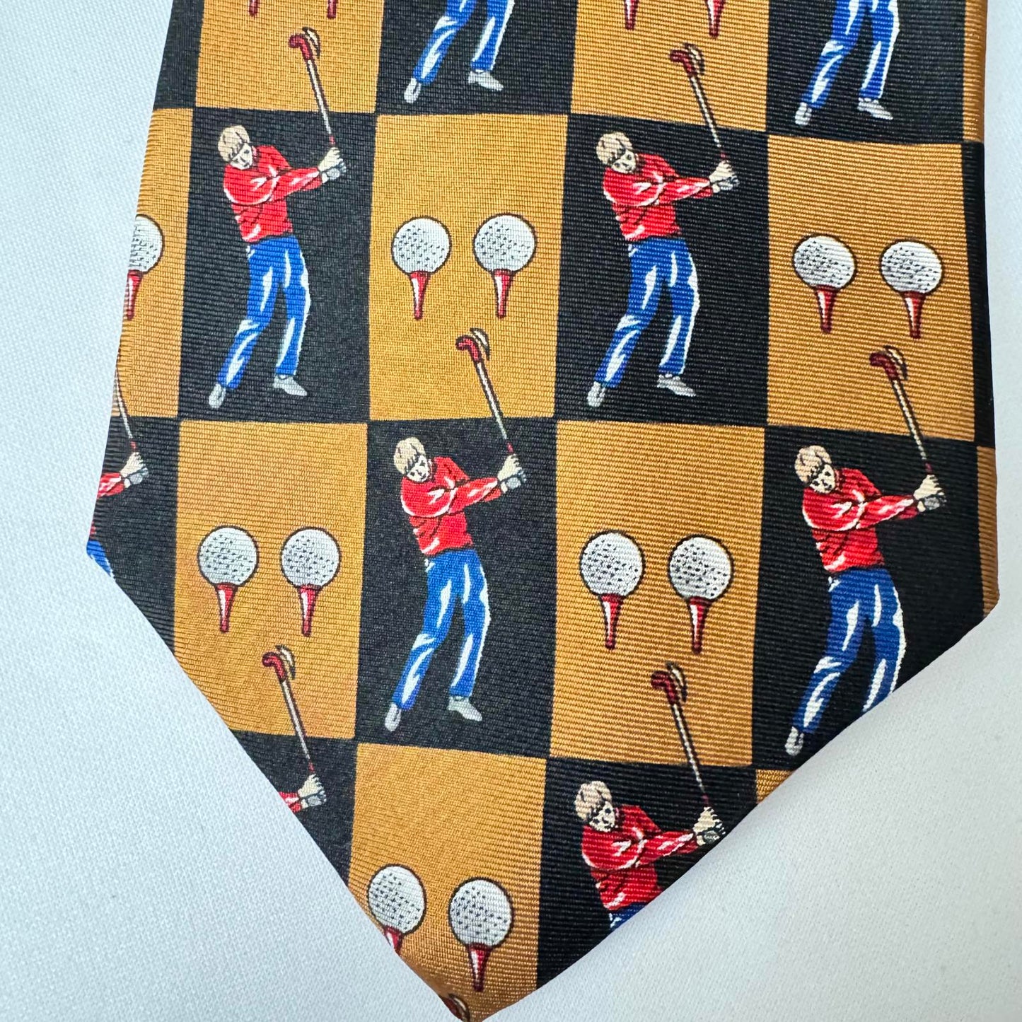 Vintage Golf-Themed Silk Tie - Made in USA Mark Matheu Collection