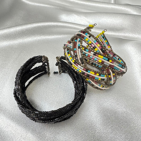 Handcrafted Beaded Cuff Bracelets Set of 2- Colorful & Elegant! BoHo Style