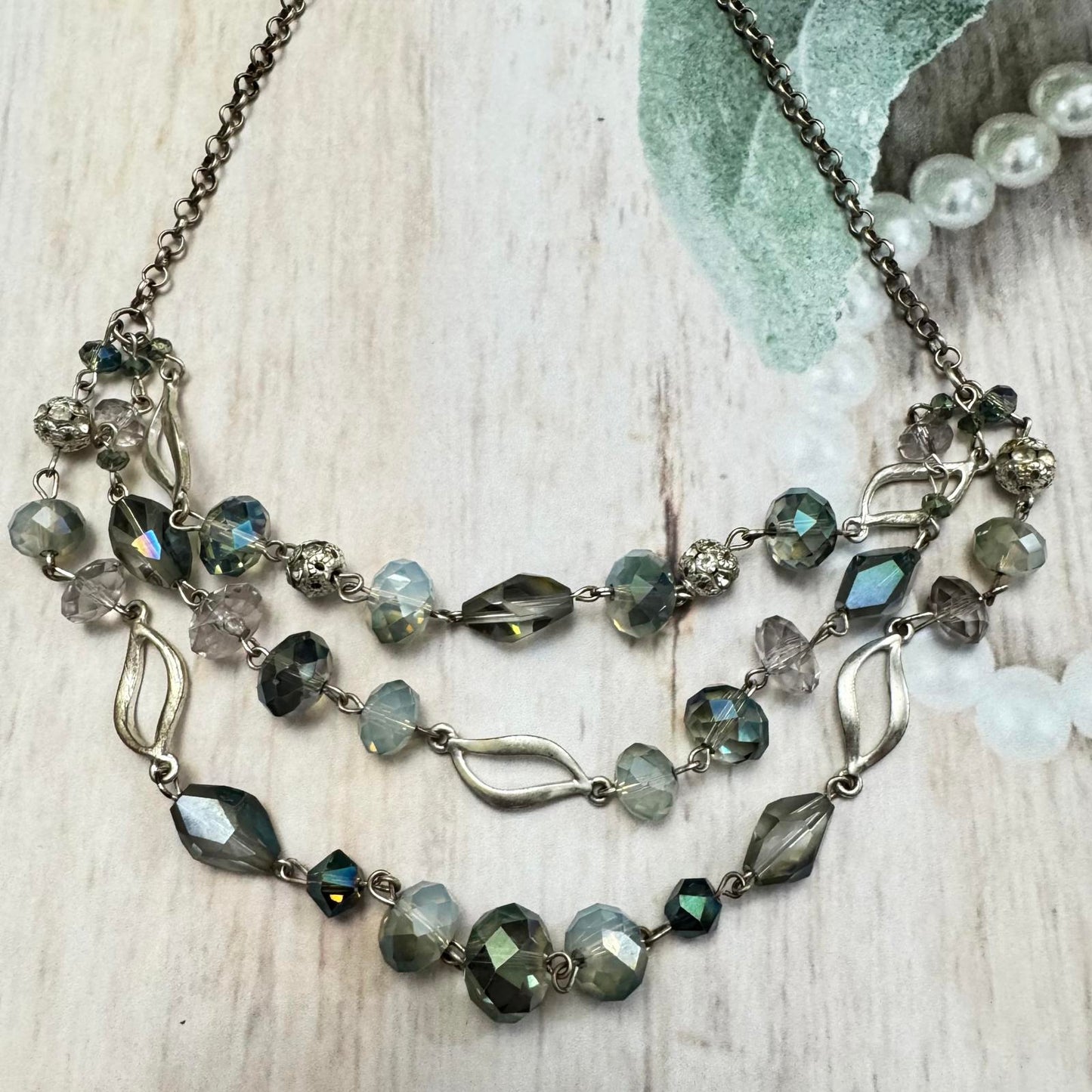 Elegant Multi-Layered Beaded Seafoam Green Color Necklace with Stud Earrings