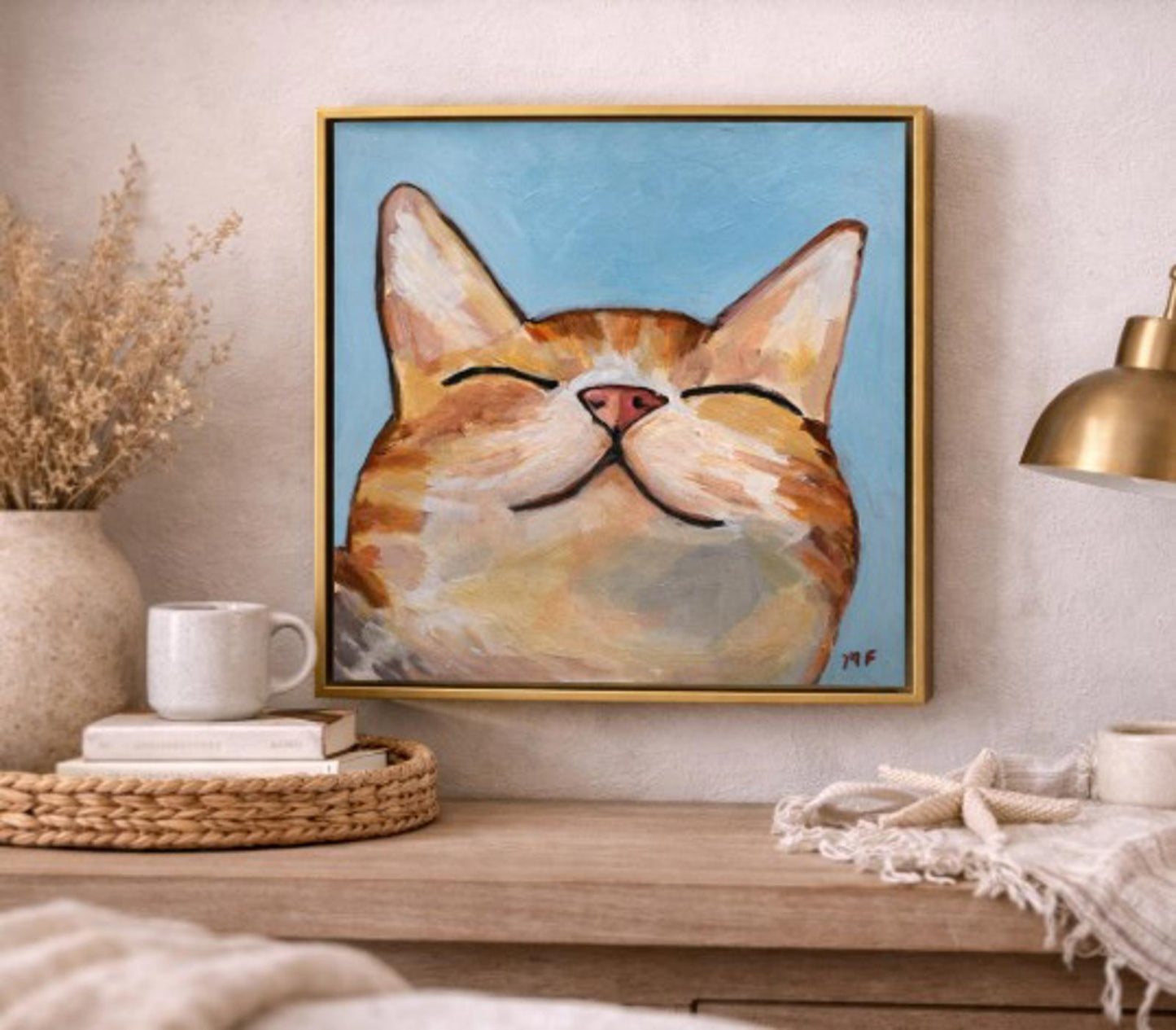 Original Painting by Mechelle Flowers — “Contentment” 12"x12" in Floating Gold Frame