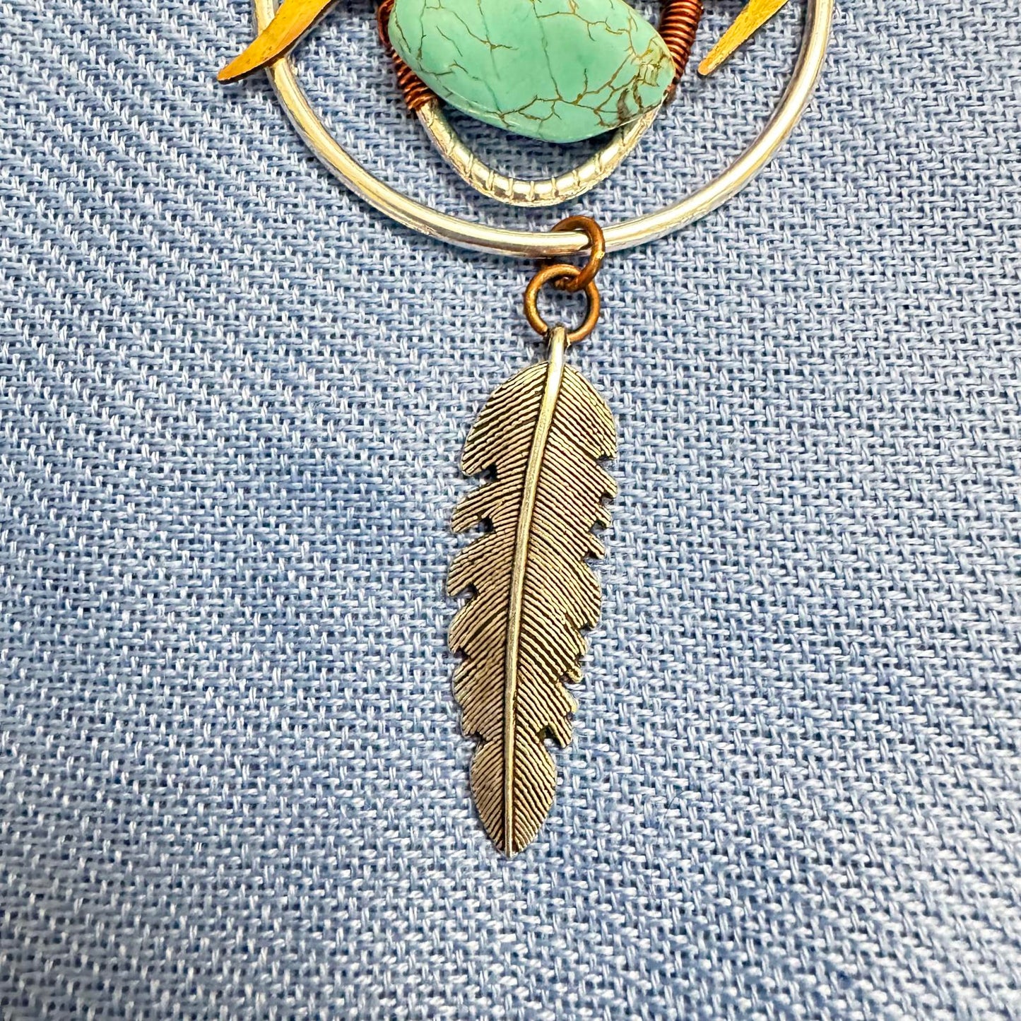Unique Artisan Handmade Turquoise and Brass Horse Pendant Necklace Mixed Metals