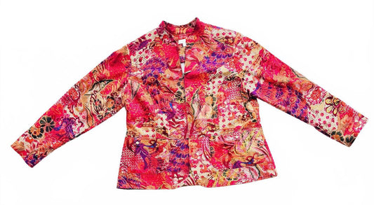 Coldwater Creek Patchwork Jacket Women’s 1X Button Front 100% Cotton Boho Artsy