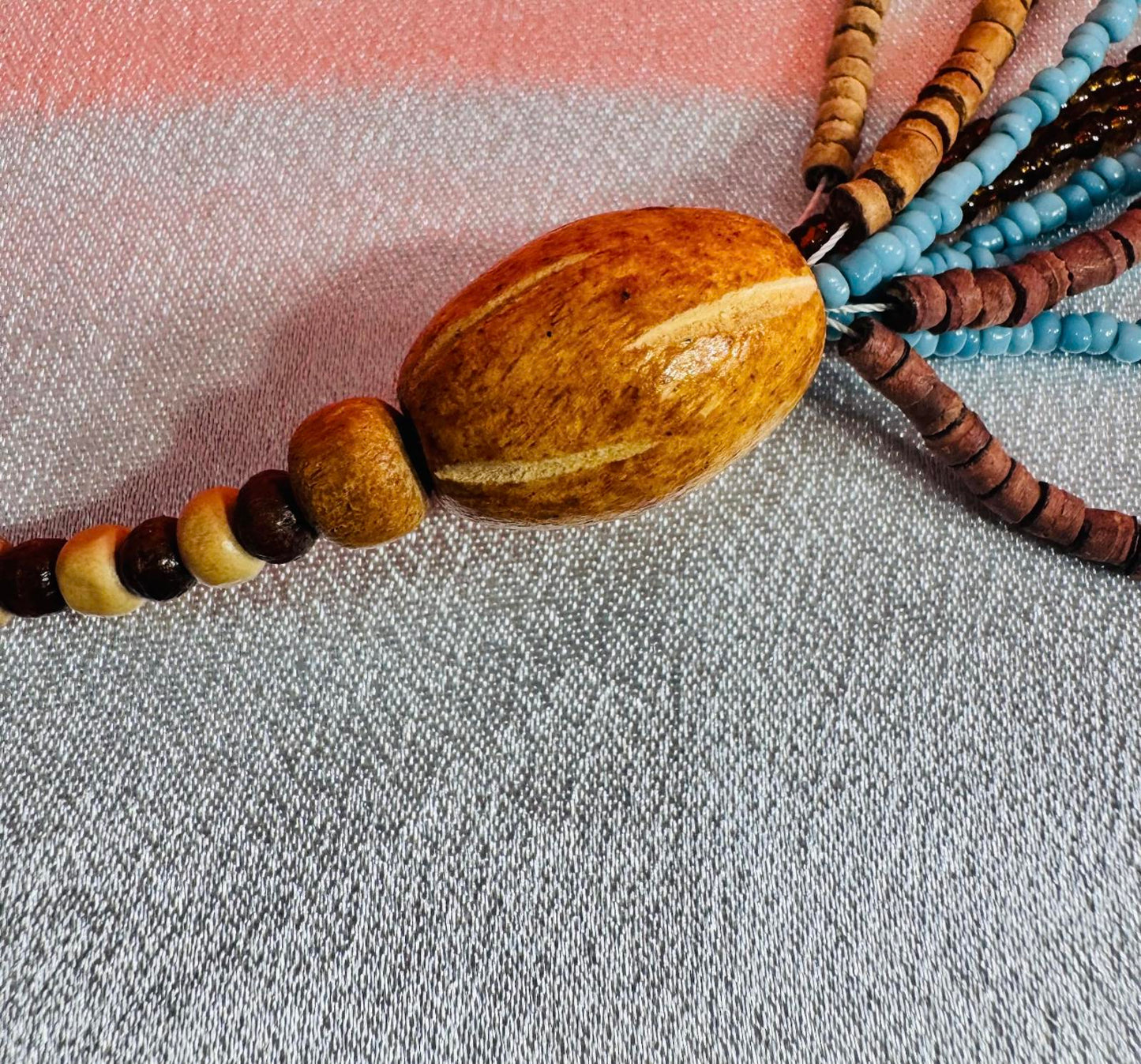 Boho Multilayer Beaded Necklace with Wooden Accents