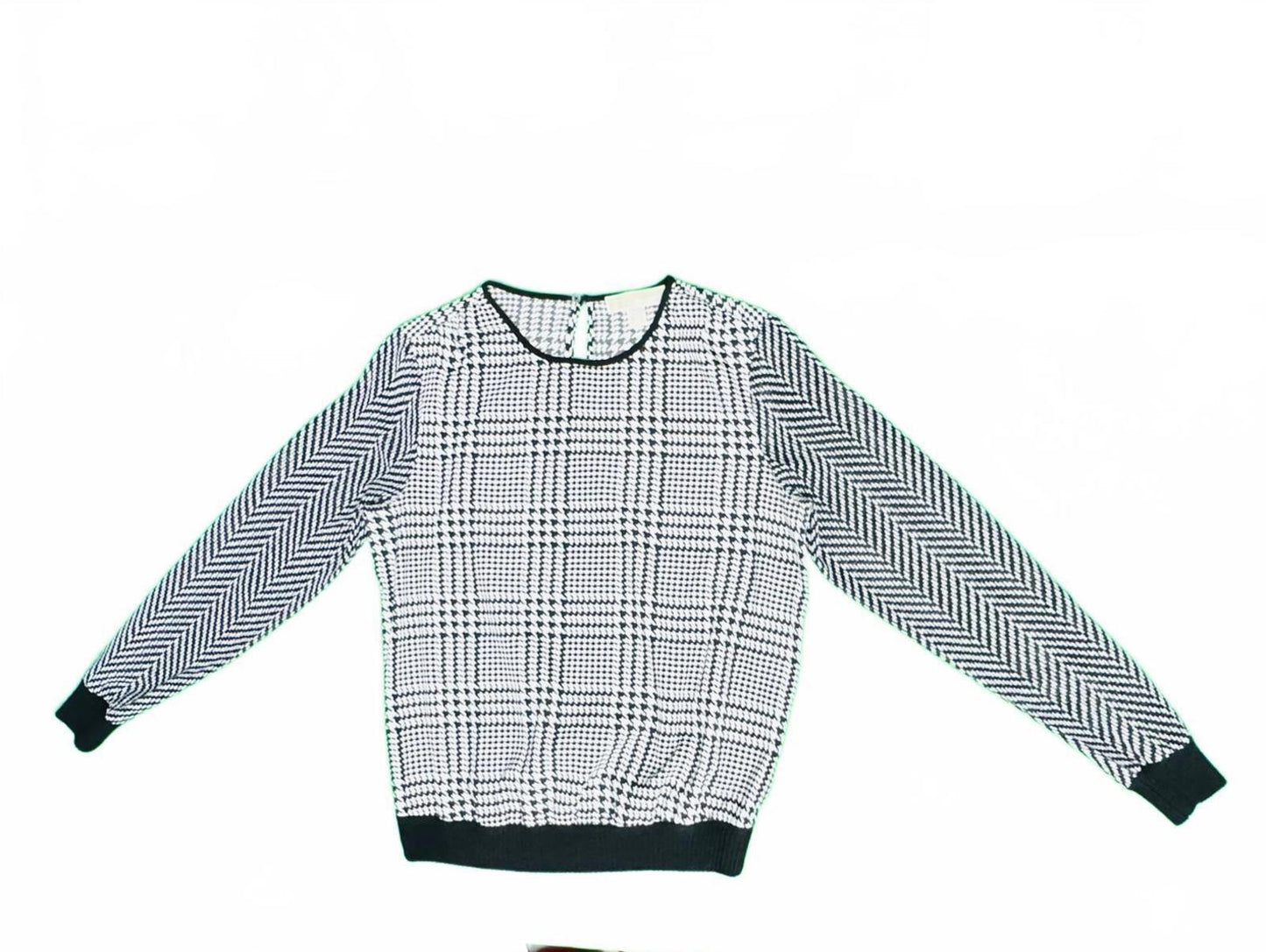 Michael Kors M Black White Houndstooth Silky Blouse Long Sleeve Top Shirt