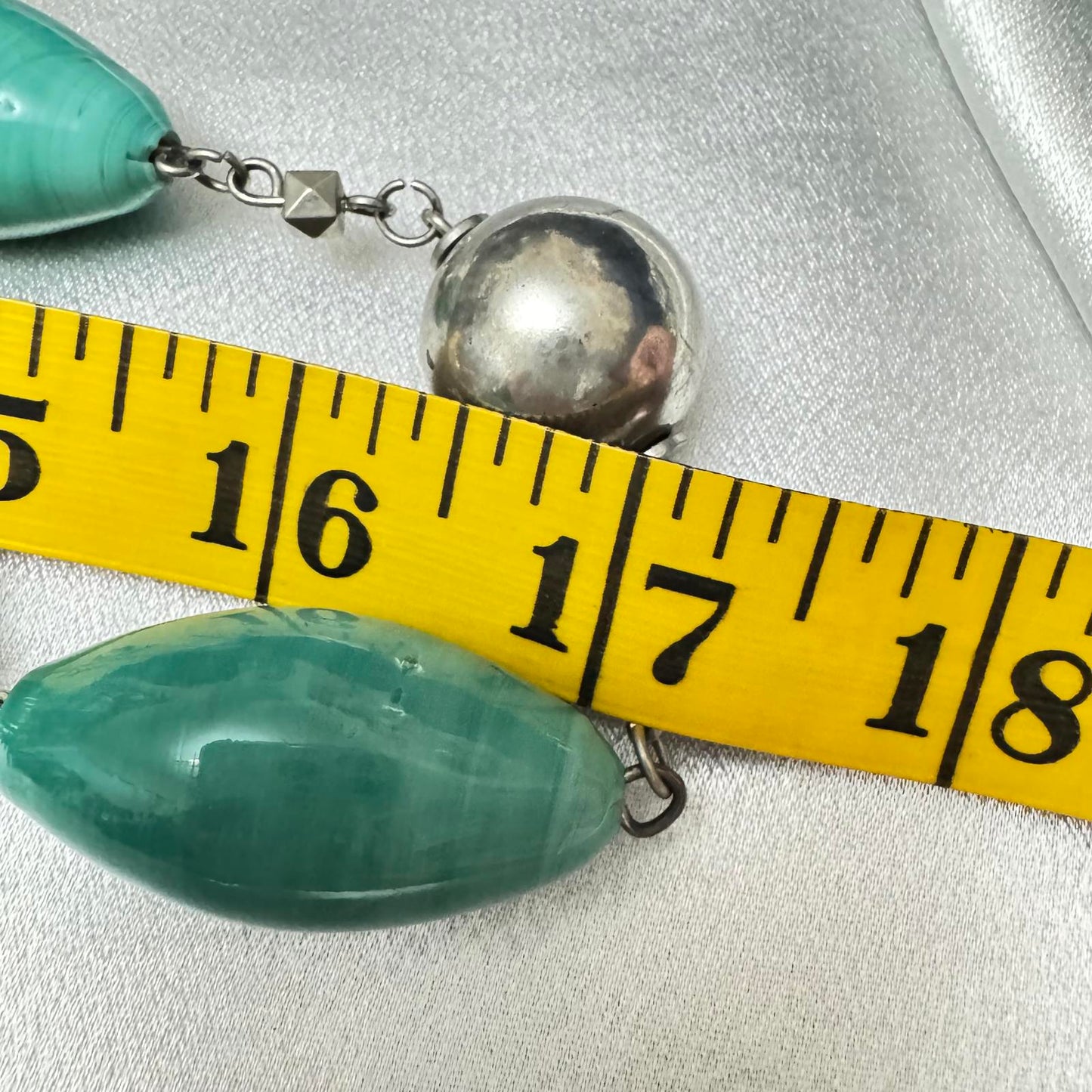 Vintage Turquoise Glass Beads & Silver Tone Necklace BoHo Artistic Statement