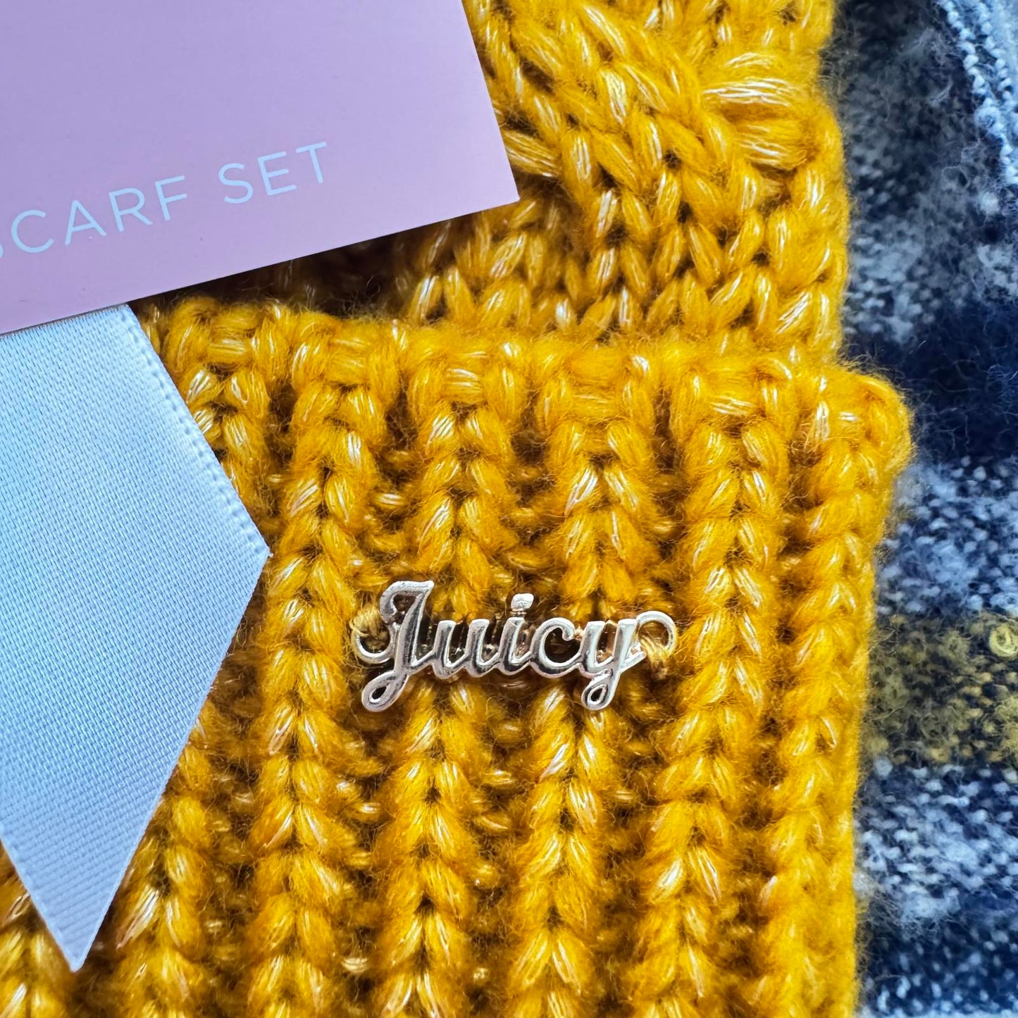 Juicy Couture Yellow Pink and Purple Beanie and Scarf Set Gift Set NWT