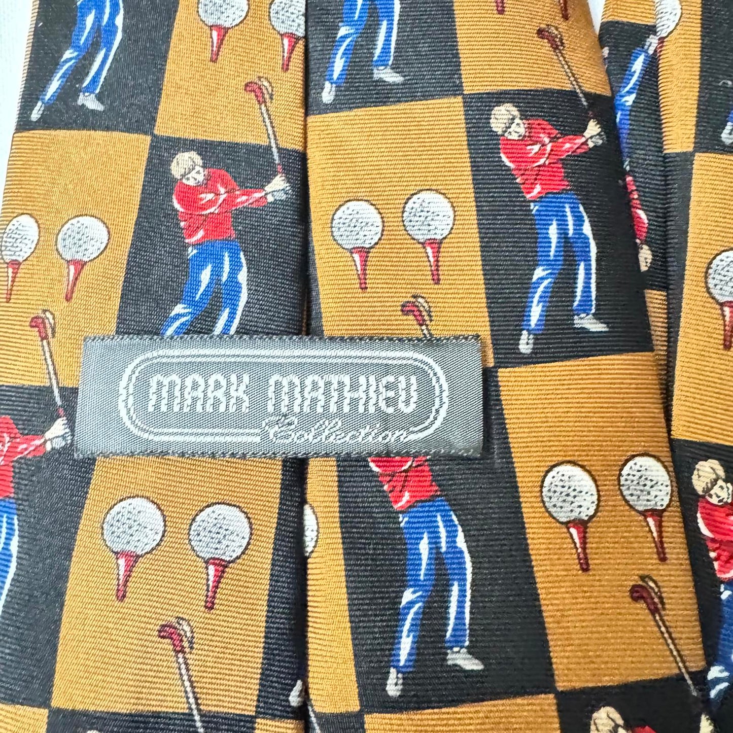Vintage Golf-Themed Silk Tie - Made in USA Mark Matheu Collection