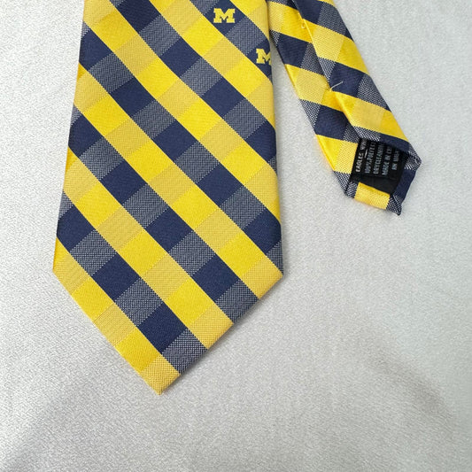 Eagles Wings Yellow & Navy Plaid Tie with Michigan Logo
