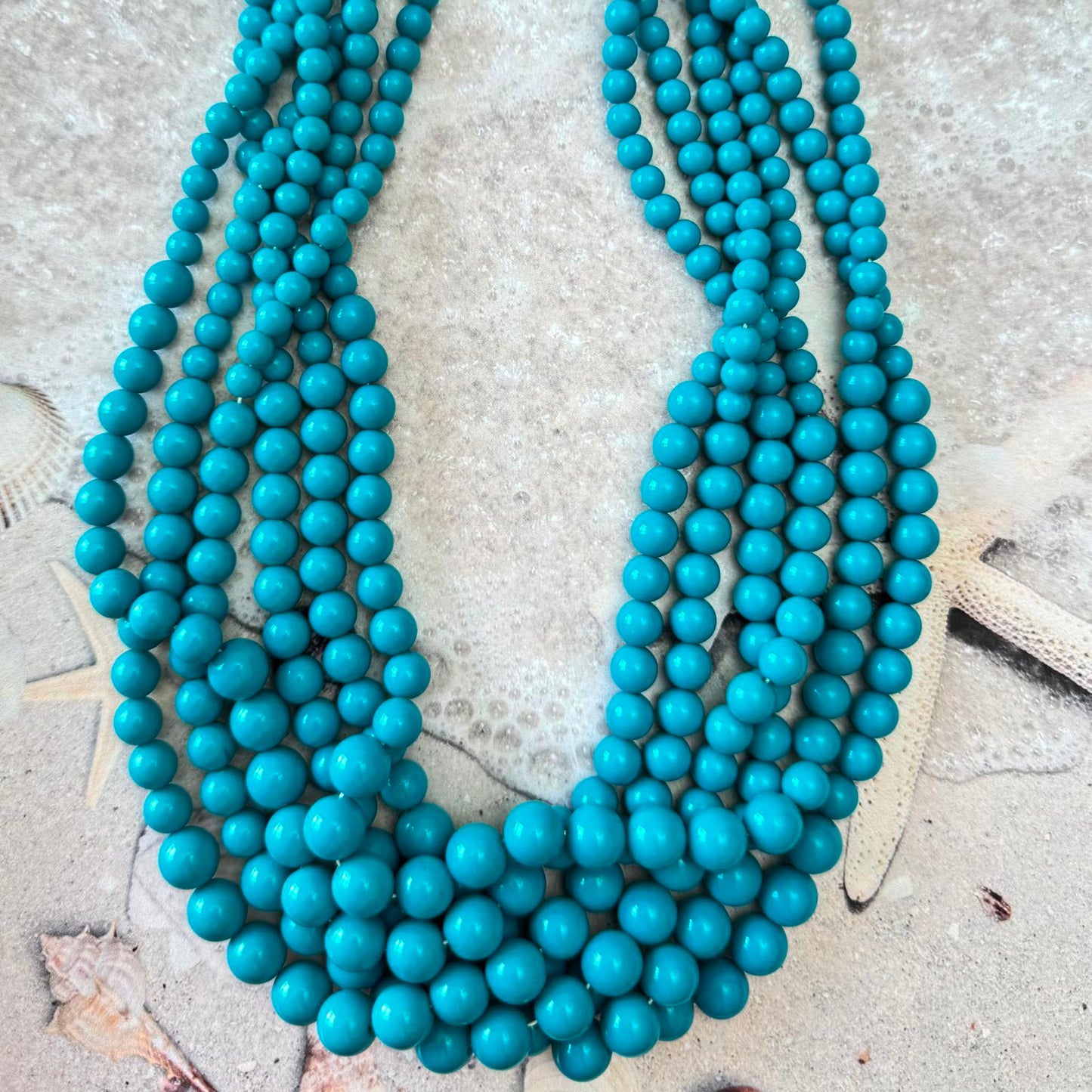 Vibrant Turquoise Color Multi-Strand Beaded Necklace Boho Beach Vibe