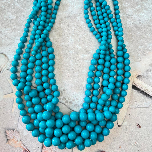 Vibrant Turquoise Color Multi-Strand Beaded Necklace Boho Beach Vibe