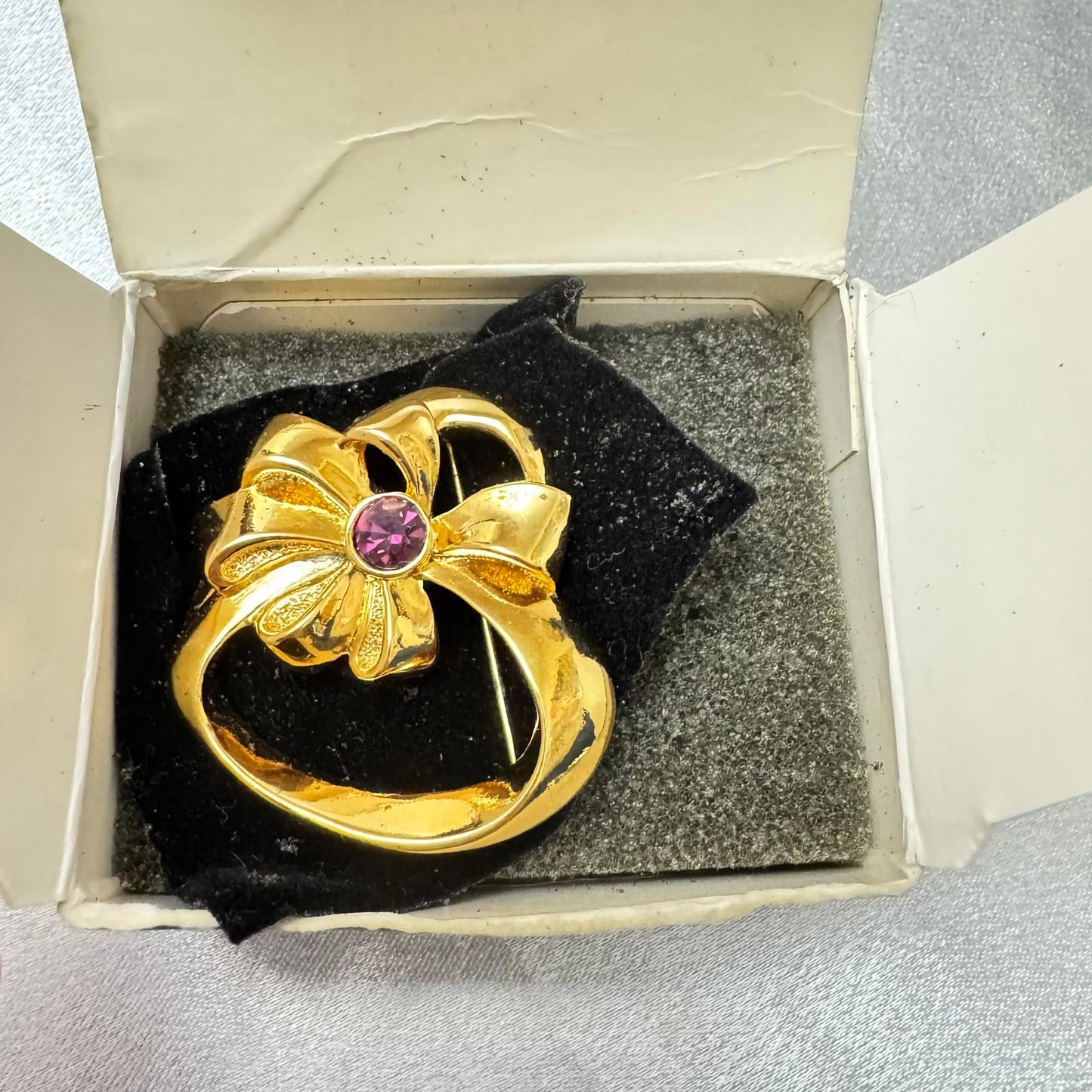 Vintage Avon Heart Brooch with Amethyst Gemstone Still in Box NWOT