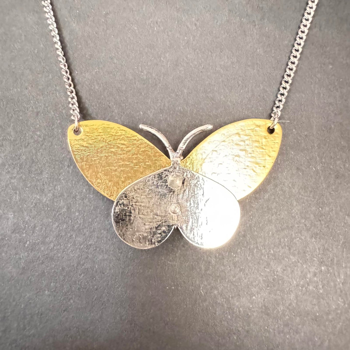Signed Avon Butterfly Necklace – Mixed Metal Gold Silver Tone Statement