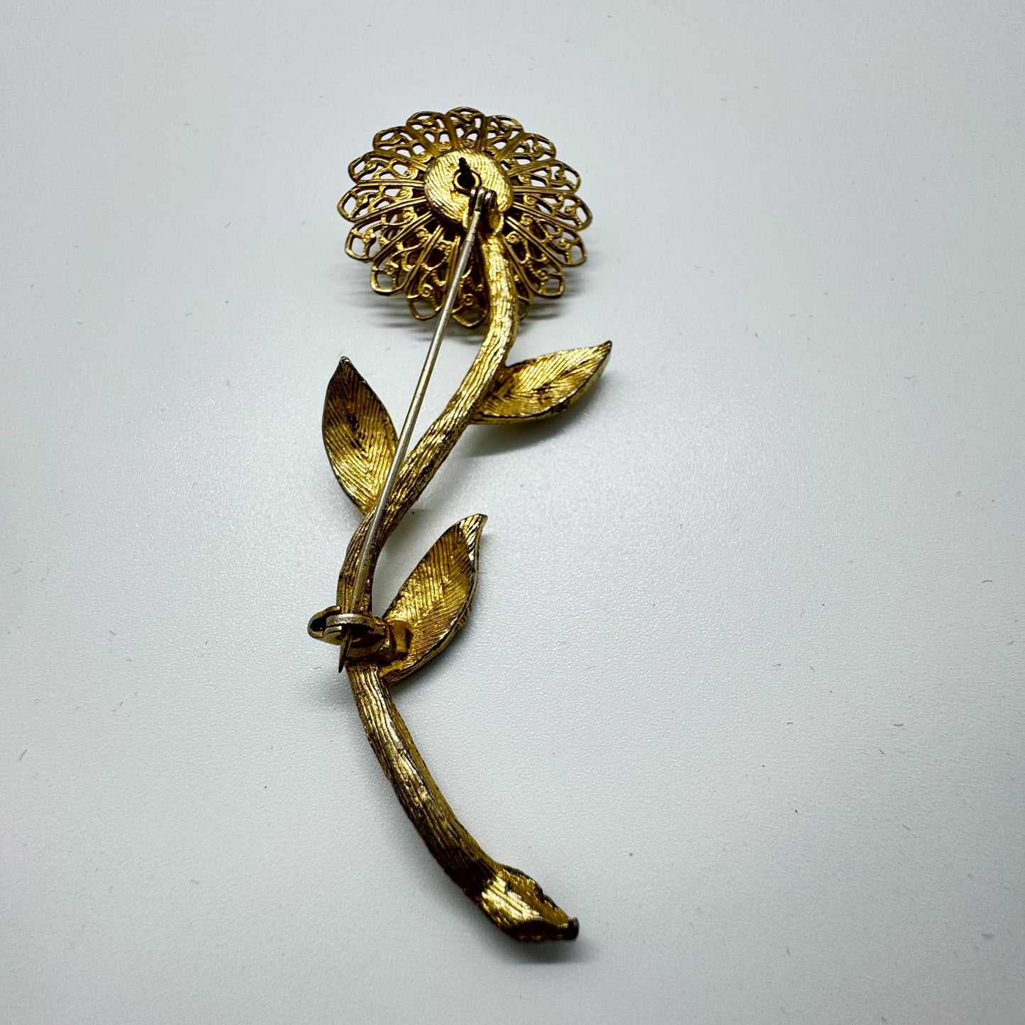 Vintage Gold Flower Brooch with Yellow Center Trendy Statement Piece