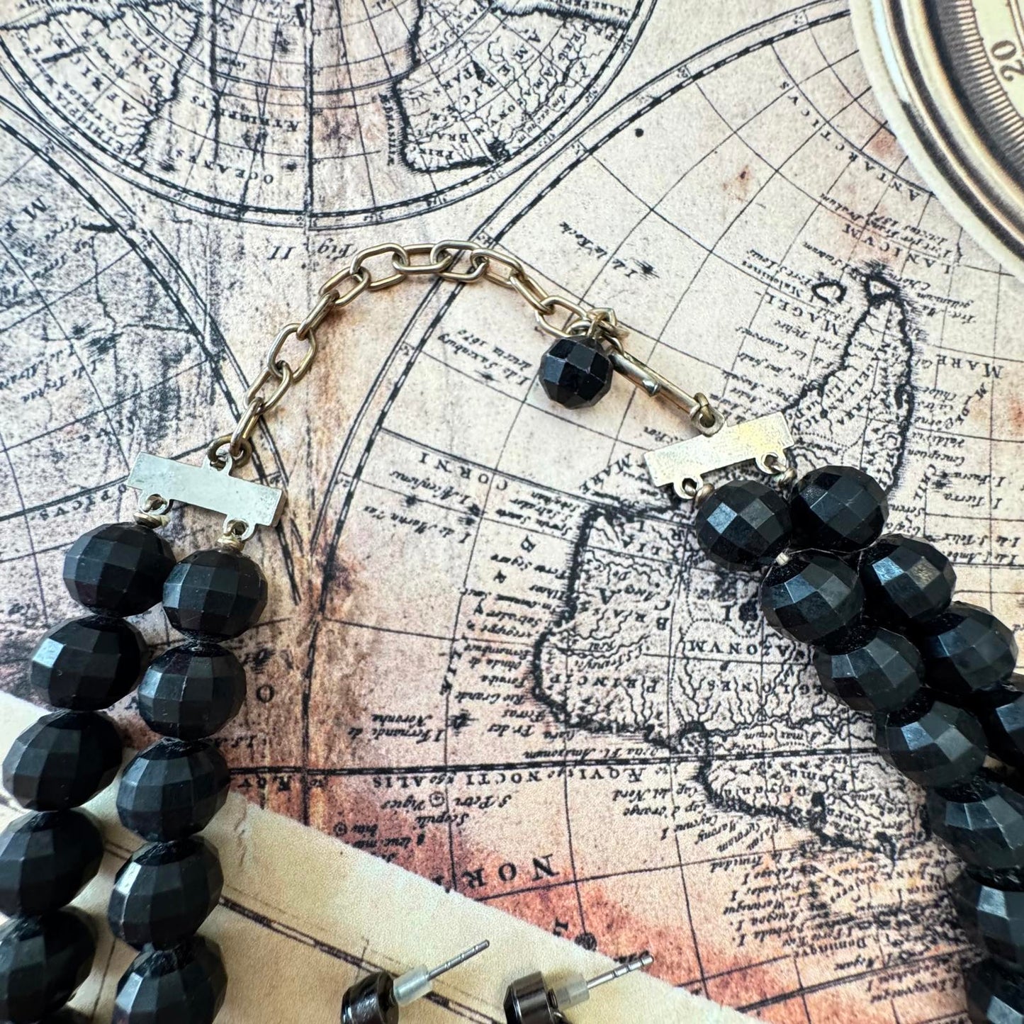 Elegant Black Beaded Necklace and Coordinating Earring Set