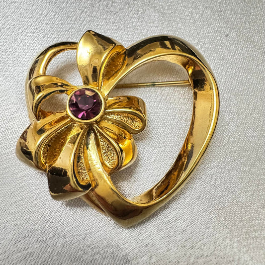 Vintage Avon Heart Brooch with Amethyst Gemstone Still in Box NWOT