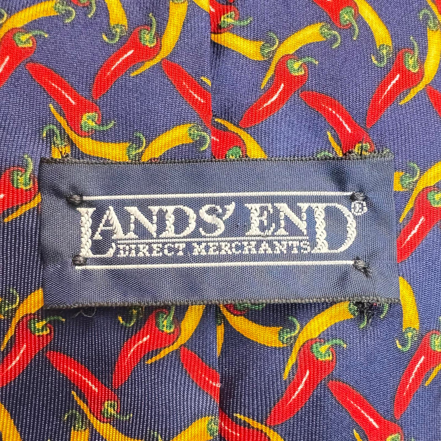 Lands’ End Silk Tie – Chili Pepper Print – Fun Food Theme Necktie