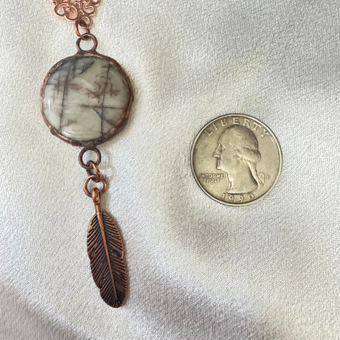 Handmade Picture Jasper Pendant Necklace – Soft Solder Copper Boho Jewelry