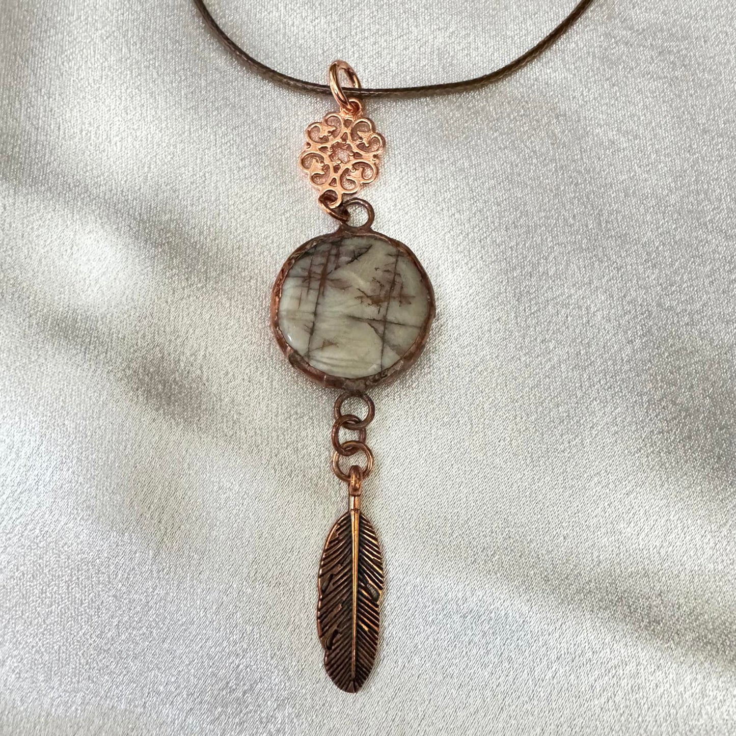 Handmade Picture Jasper Pendant Necklace – Soft Solder Copper Boho Jewelry