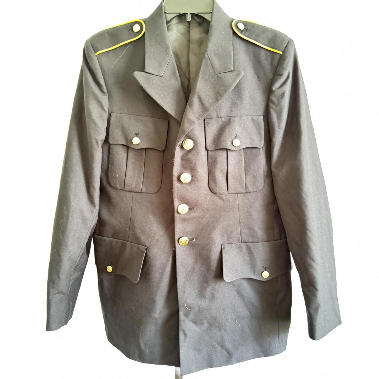 Military Dress Jacket Navy Gold Button Blazer 37R Epaulets Uniform Style New