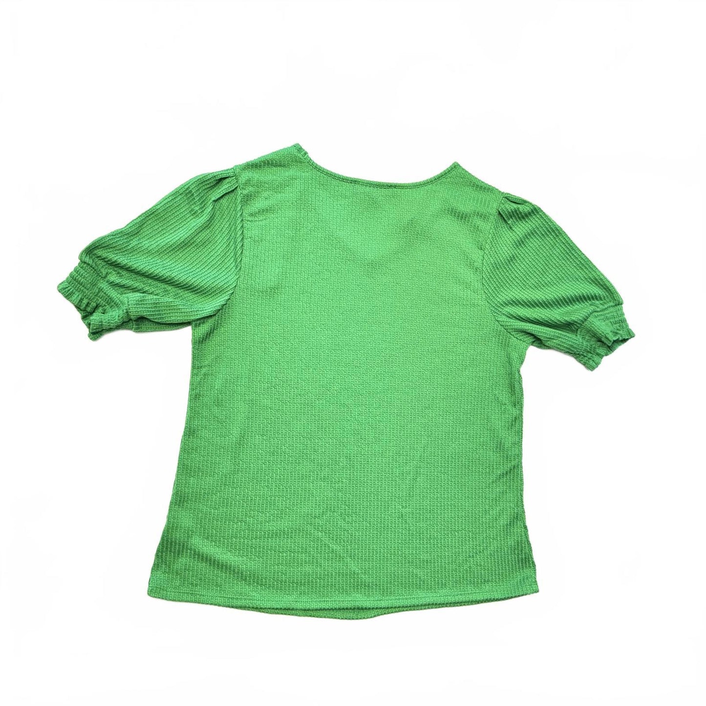 NWT Fab & David Green Puff Sleeve Blouse Women’s Top Crochet Trim Size XL