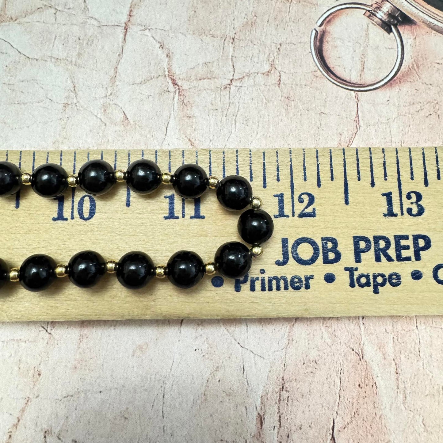 Vintage Black Glass and Gold-Tone Beaded Necklace with Coordinating Earrings