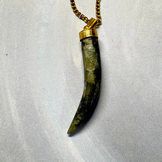Vintage Green Natural Stone Pendant Necklace with Brass Accents
