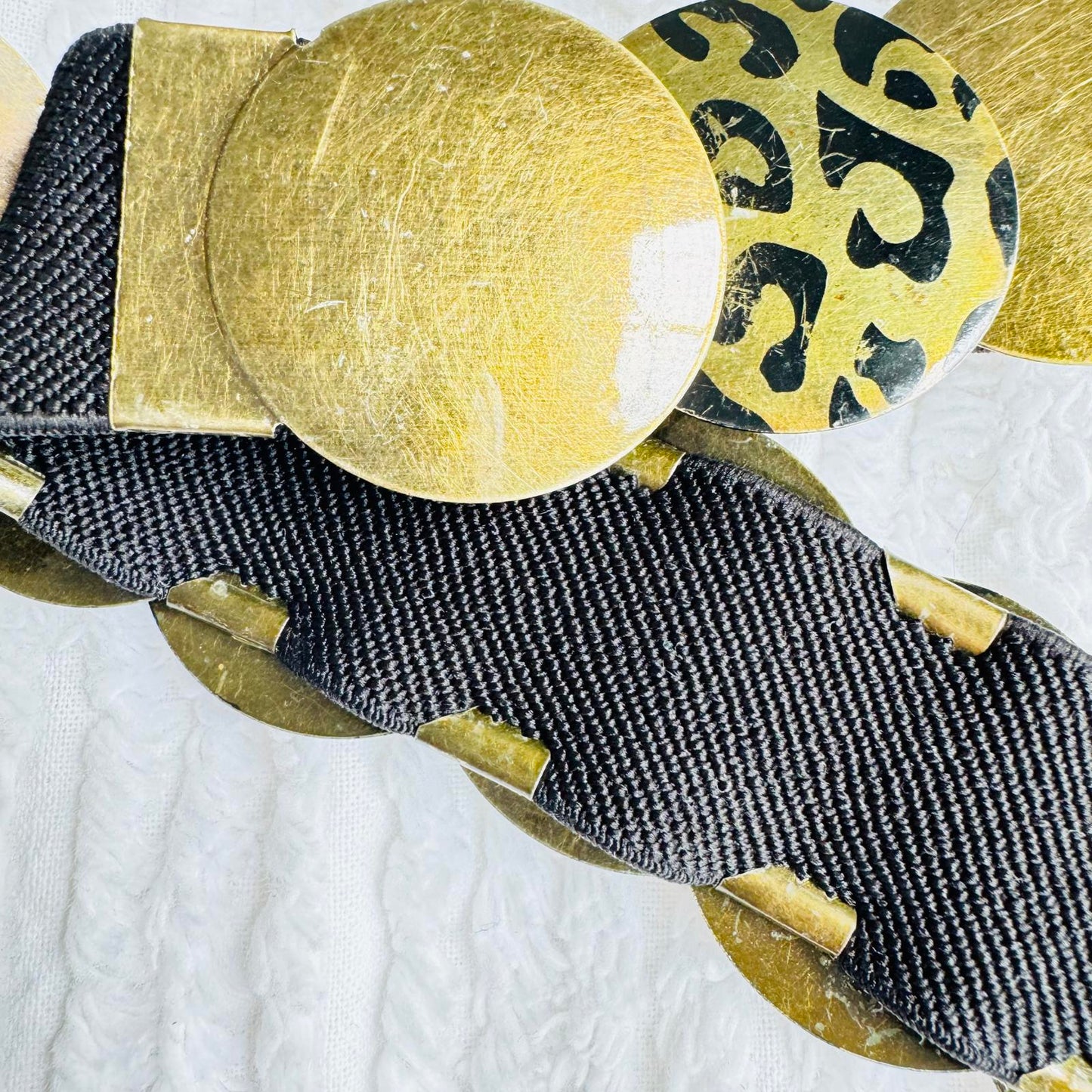 Stylish Gold & Black Leopard Print Stretch Belt Chunky Statement Belt