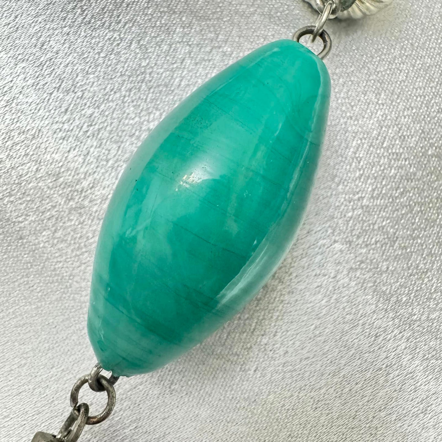 Vintage Turquoise Glass Beads & Silver Tone Necklace BoHo Artistic Statement