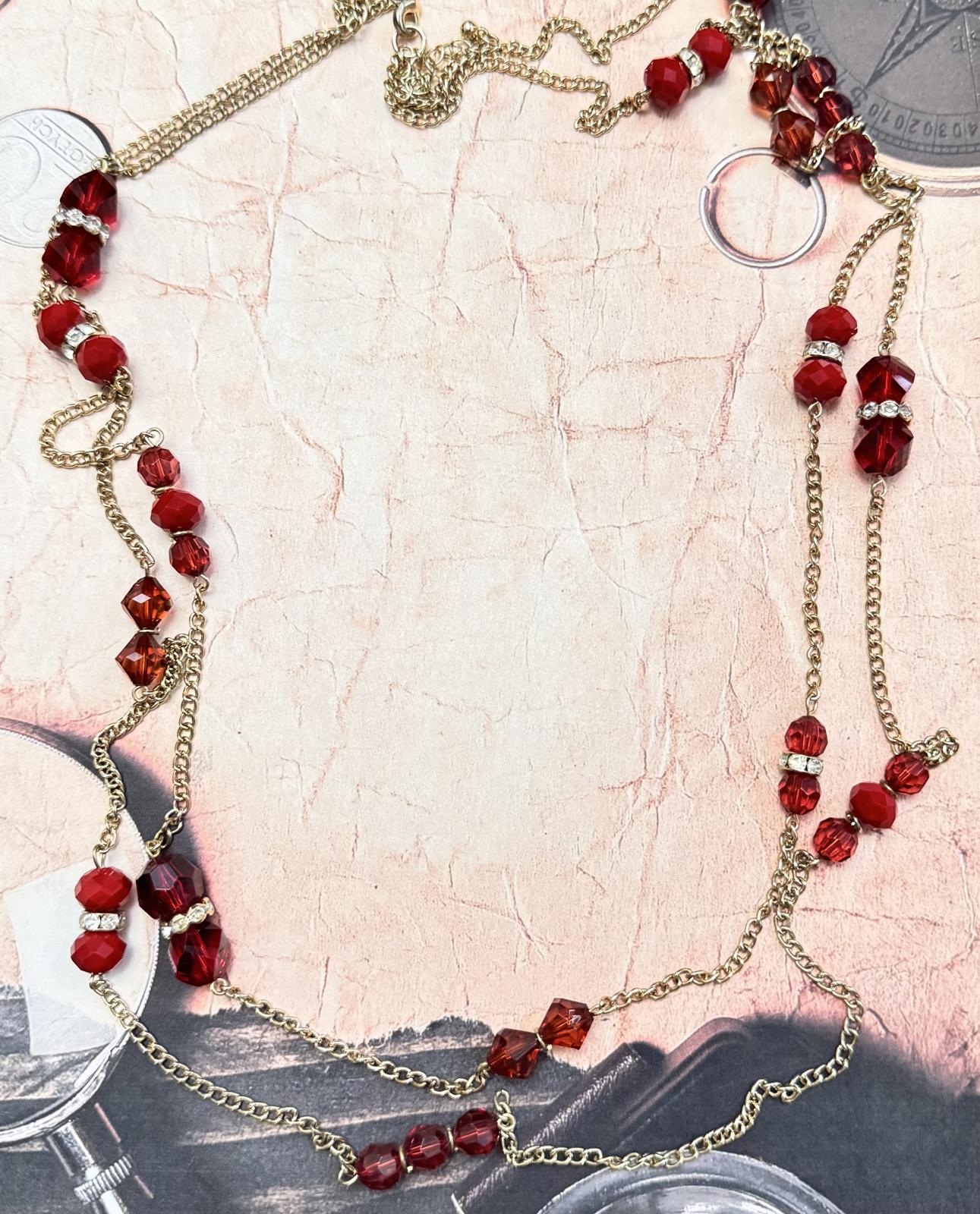 Elegant Vintage Red Rhinestone Earrings and Necklace Set