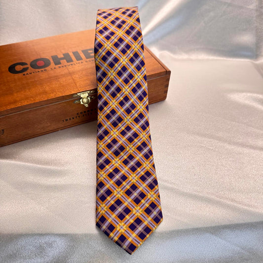 Rivets of Boston Silk Tie – Purple & Yellow Plaid – Handmade 100% Silk Necktie