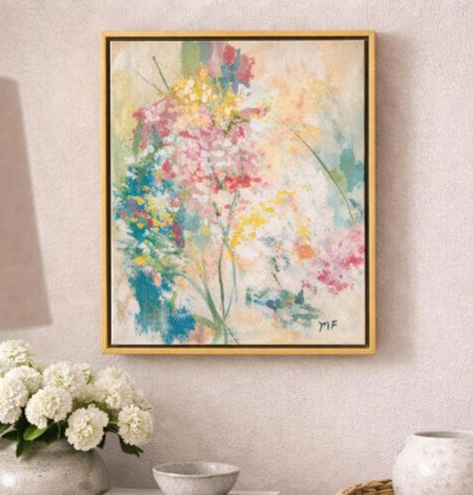 “Wild Bloom Study” Original Painting by Mechelle Flowers — Gold Floating Frame